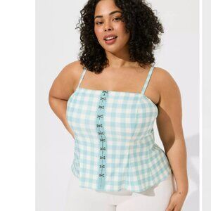 Torrid Fit And Flare Button Up Strapless Crop Top Turquoise Gingham 4X NWOT